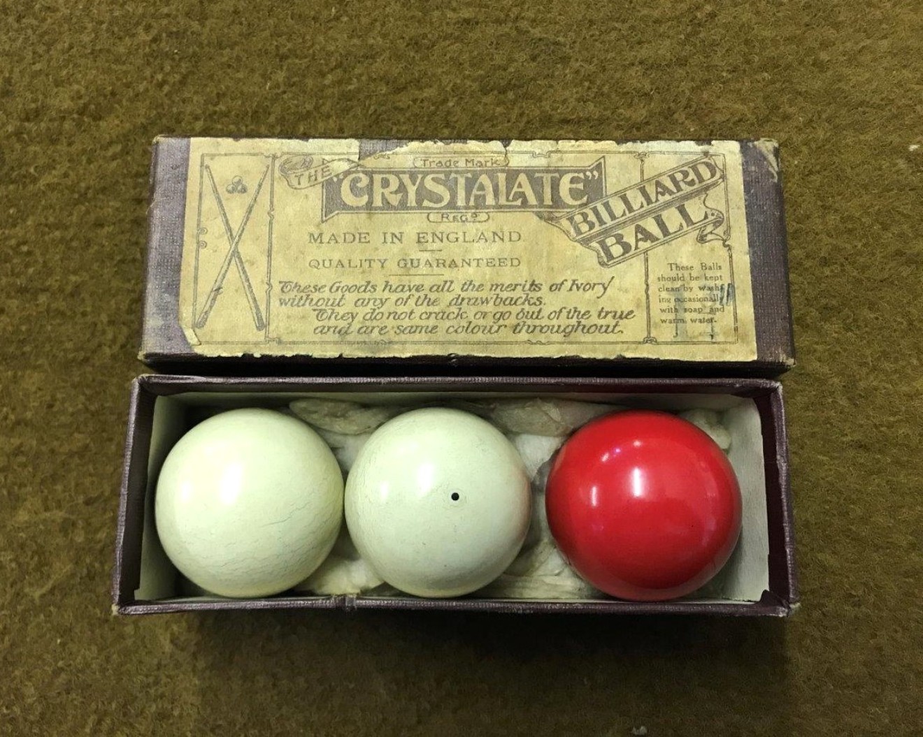 Vintage Set of Crystalate Billiard Balls in Original Box