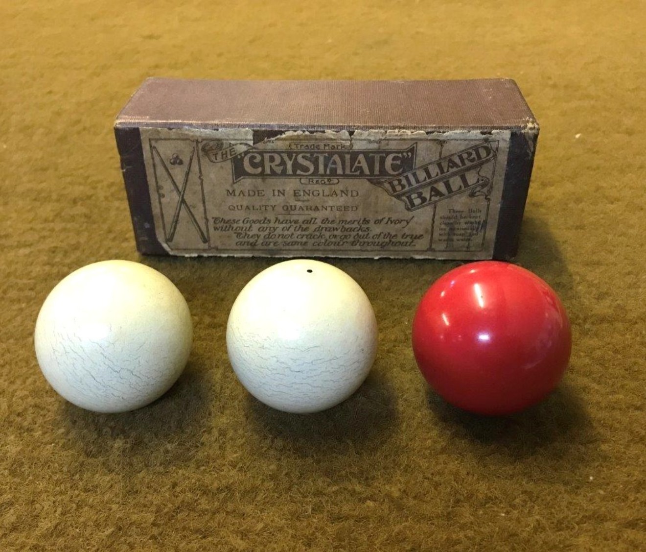 Vintage Set of Crystalate Billiard Balls in Original Box