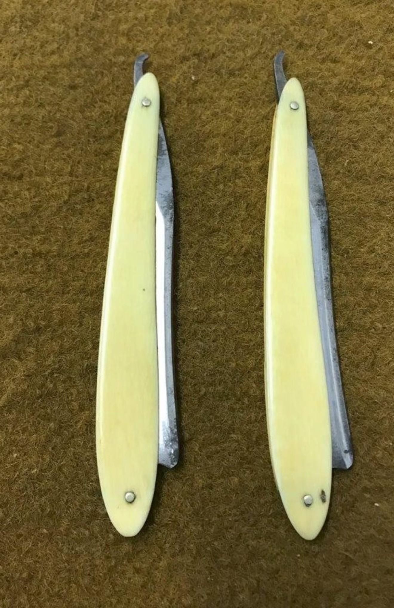 Antique Pair of W&T Marsh's Standard Cut Throat Razors in Original Leather Bound Double Coffin Box