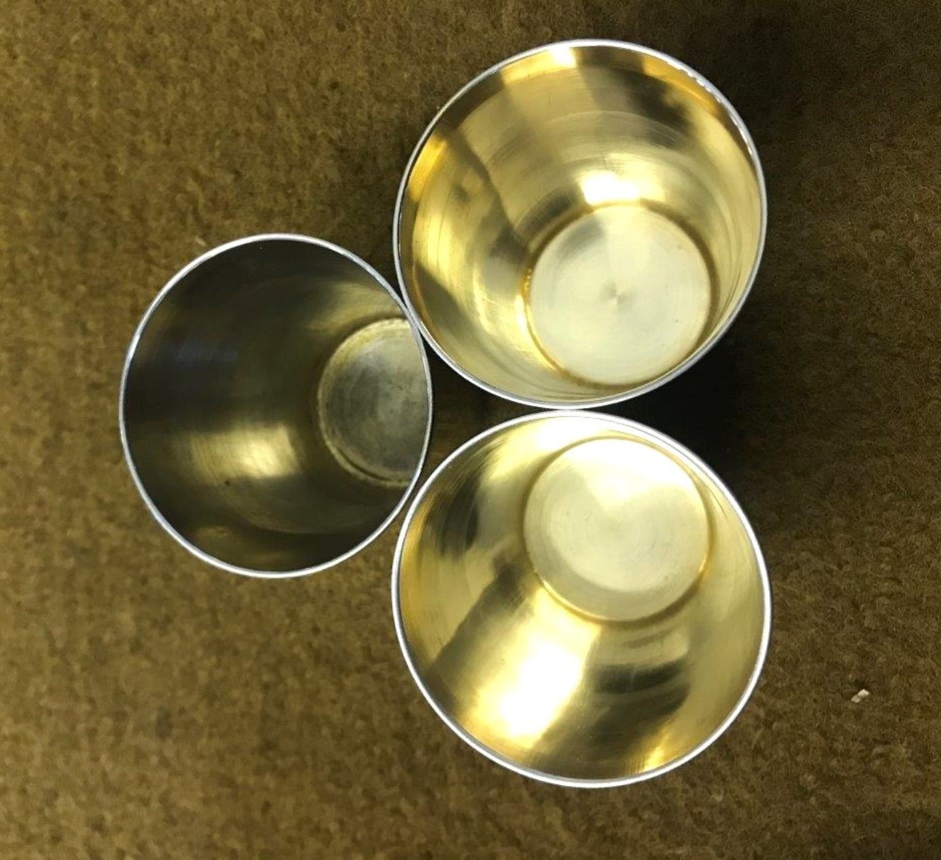 Vintage Set of 3 Silver Plated Gilt Stirrup Cups in Leather case Carmichael Hull