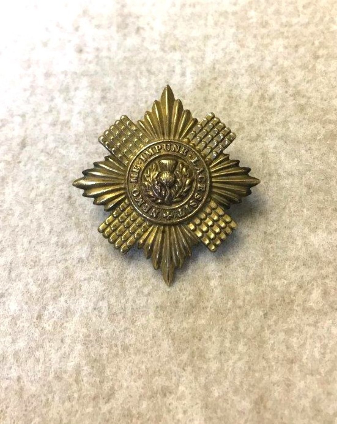 Vintage Scots Guards Cap Badge Inscribed "Nemo Me Impune Lacessit"