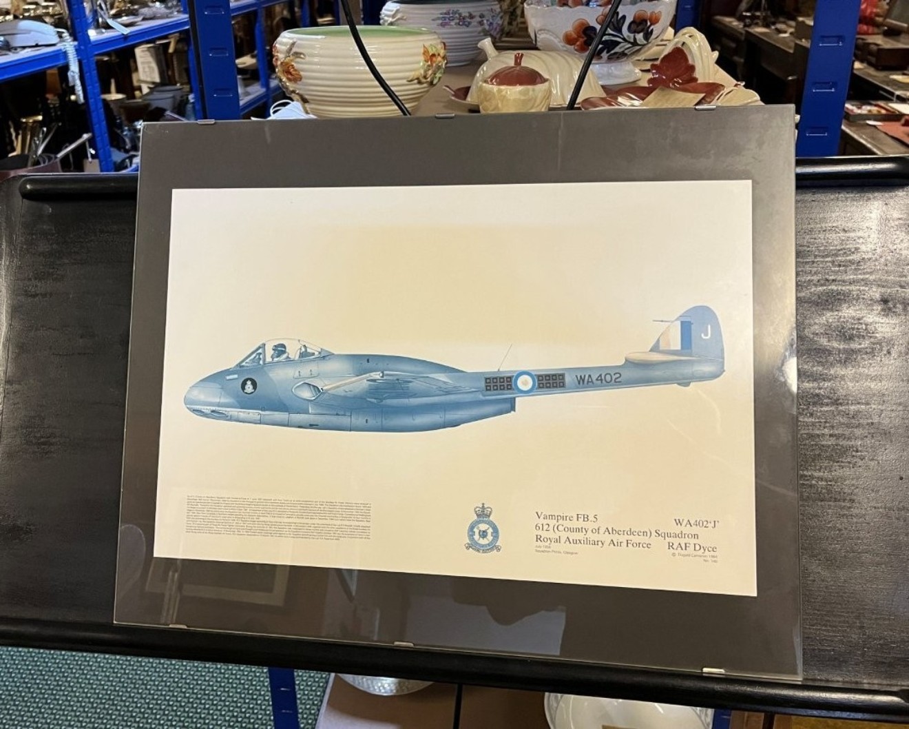 Vintage Print of a De Havilland Vampire FB.5 from 612 (County of Aberdeen) Squadron Royal Auxiliary Air Force RAF Dyce