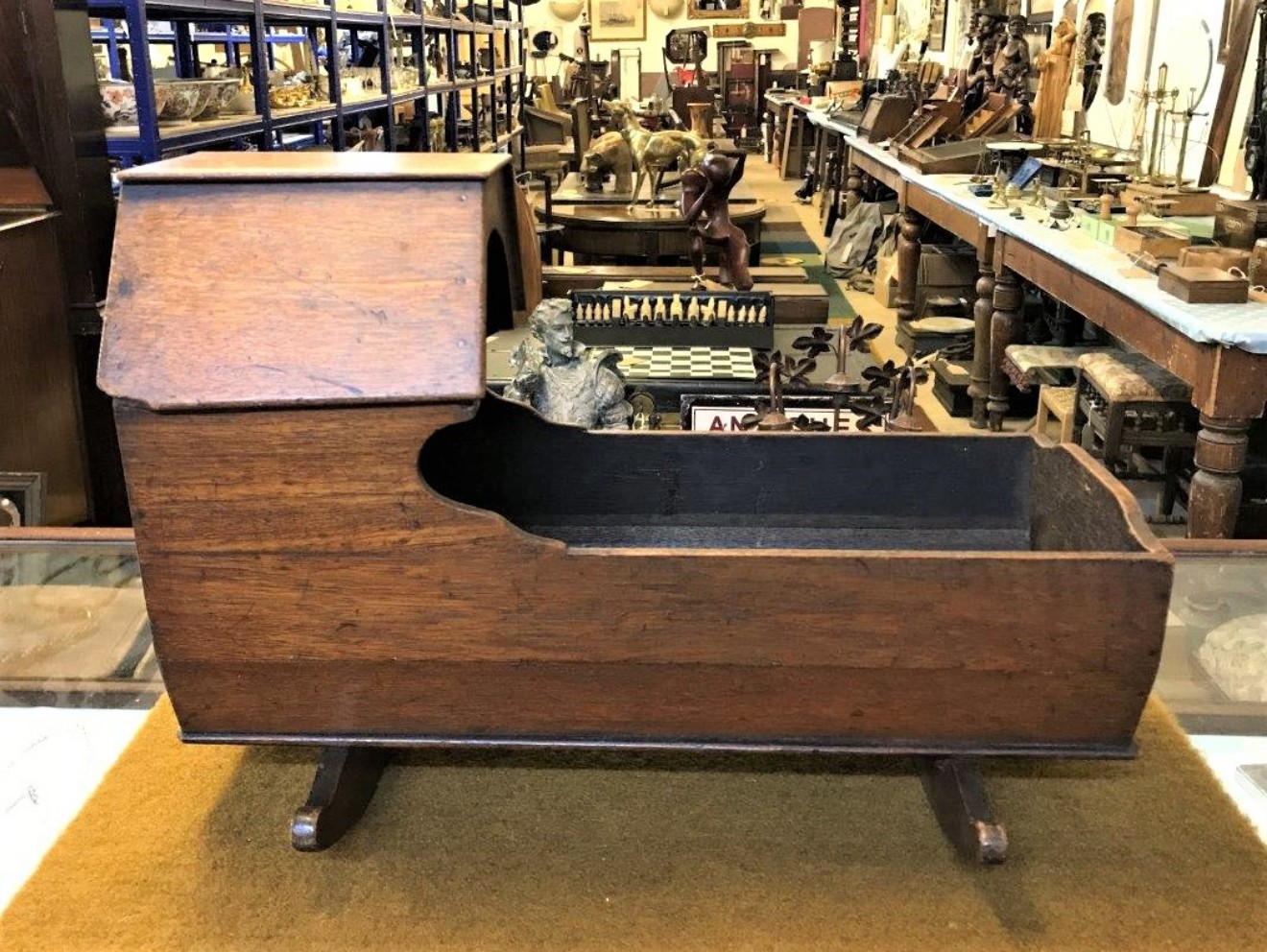 Antique Wooden Rocking Doll's Cradle