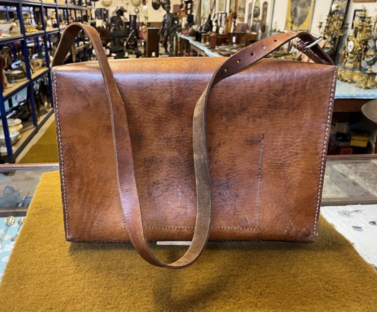 Vintage Swiss Army Style Leather and Canvas Fold Out Messenger Bag