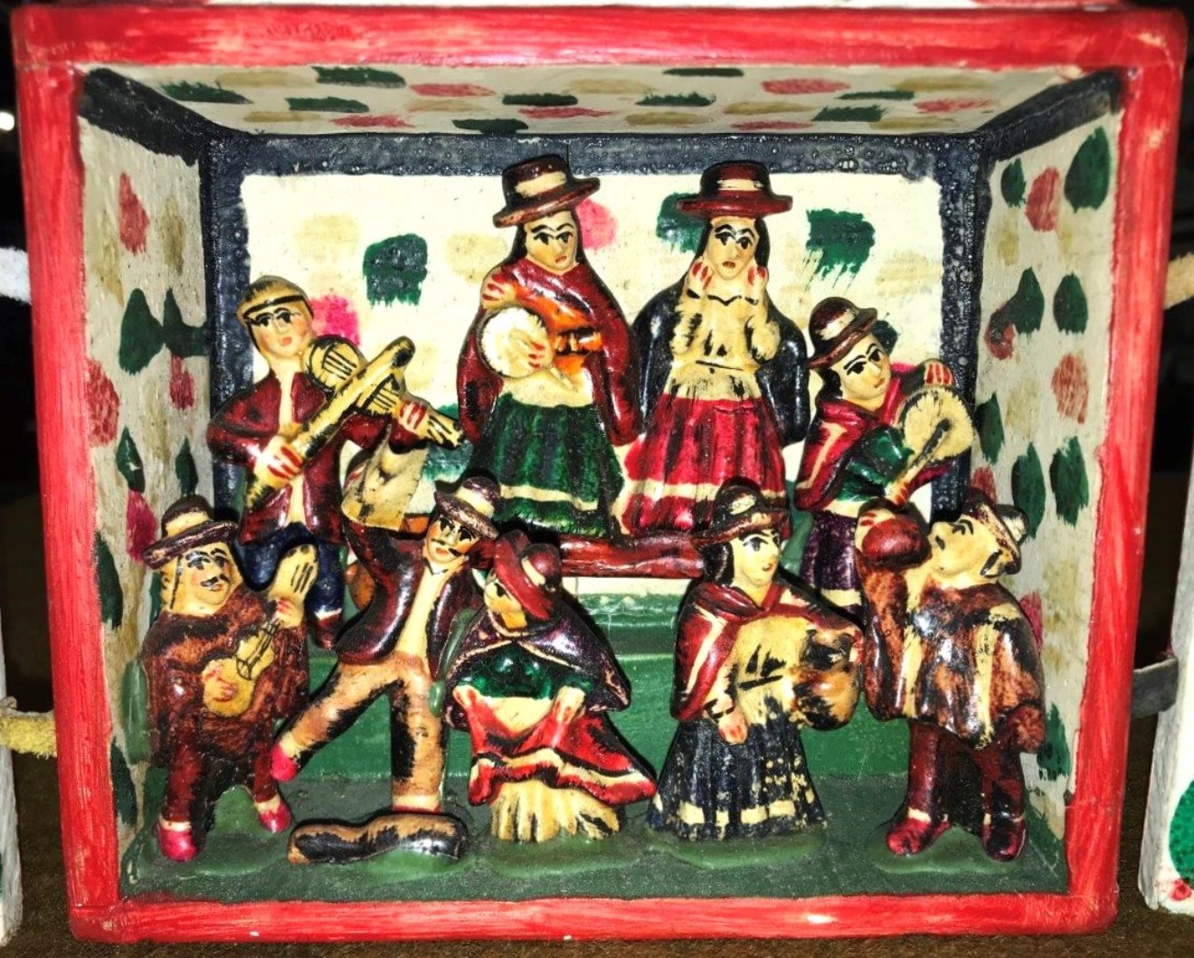 Vintage Peruvian 'Retablo Diorama' Model of Traditional Musicians on Stage
