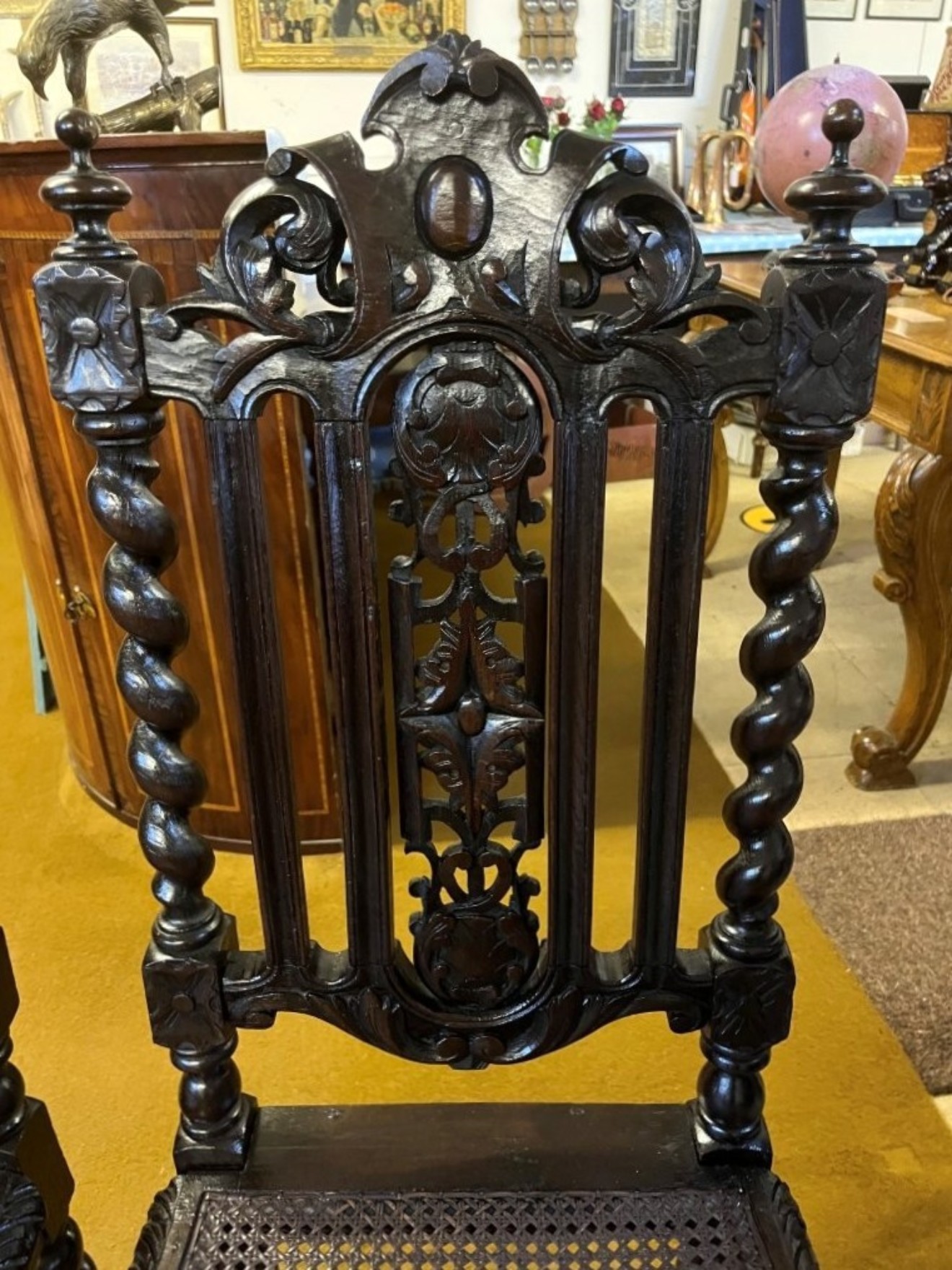 Antique Pair of Carved Oak Hall / Bedroom Chairs