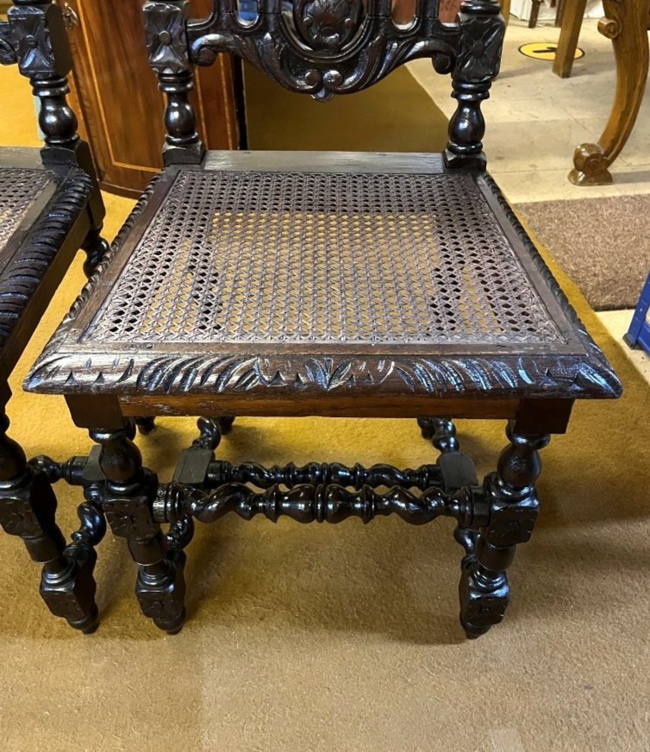 Antique Pair of Carved Oak Hall / Bedroom Chairs