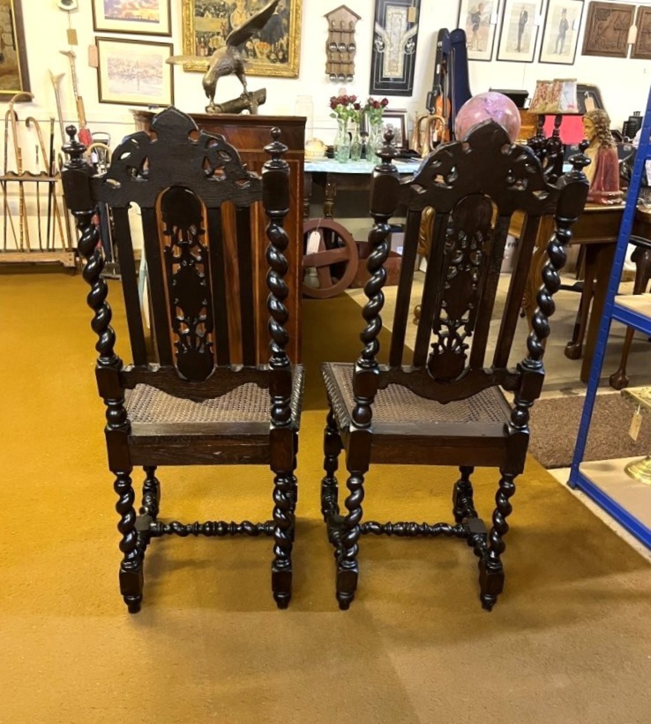 Antique Pair of Carved Oak Hall / Bedroom Chairs