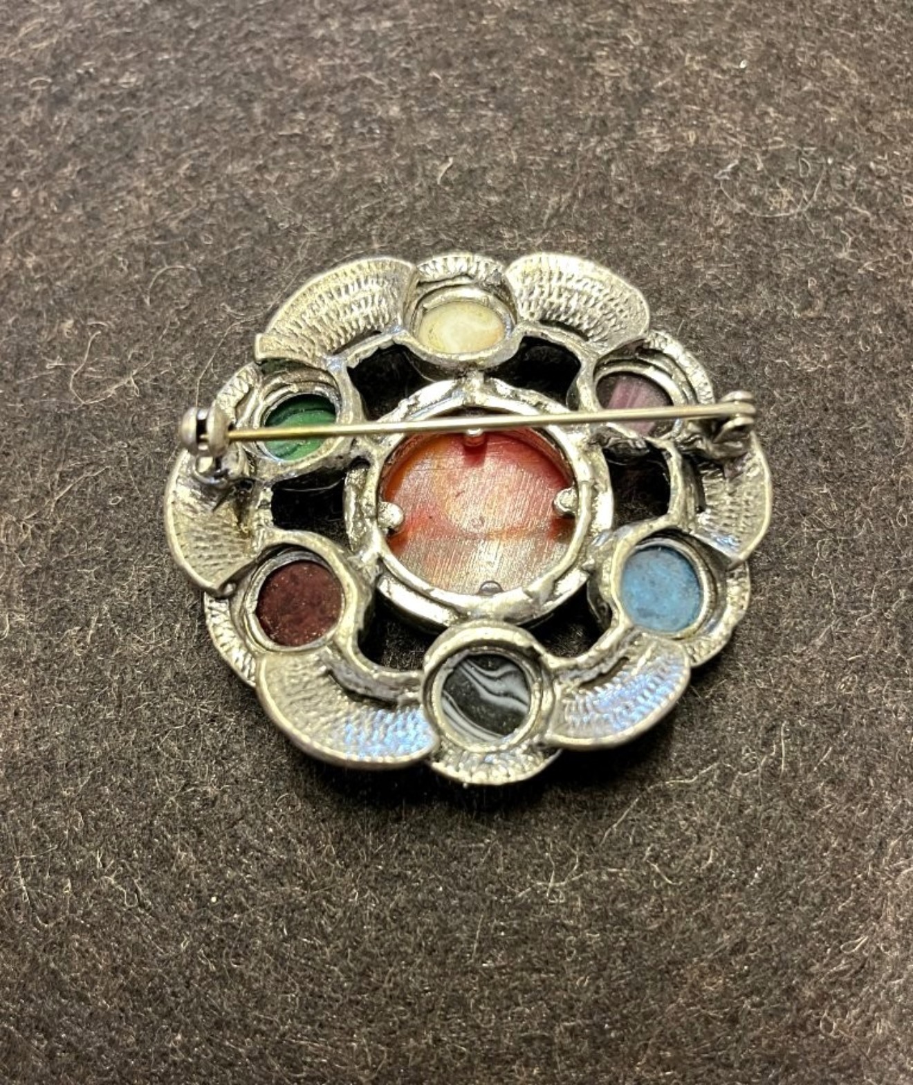 Vintage Scottish Brooch Silver Tone with Faux Agate Stones