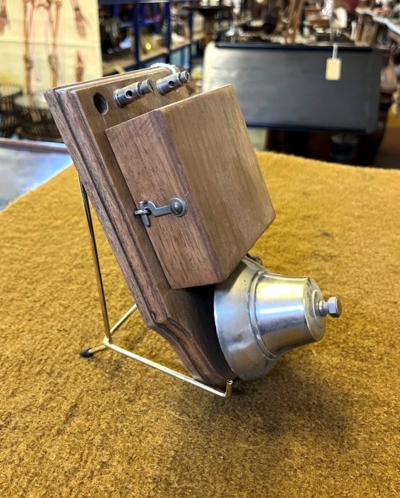 Vintage Wooden Cased Door Bell with Brass Dome