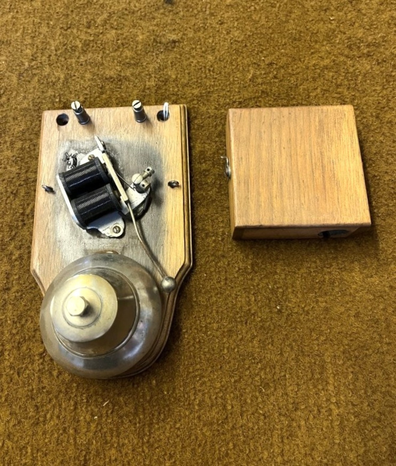 Vintage Wooden Cased Door Bell with Brass Dome