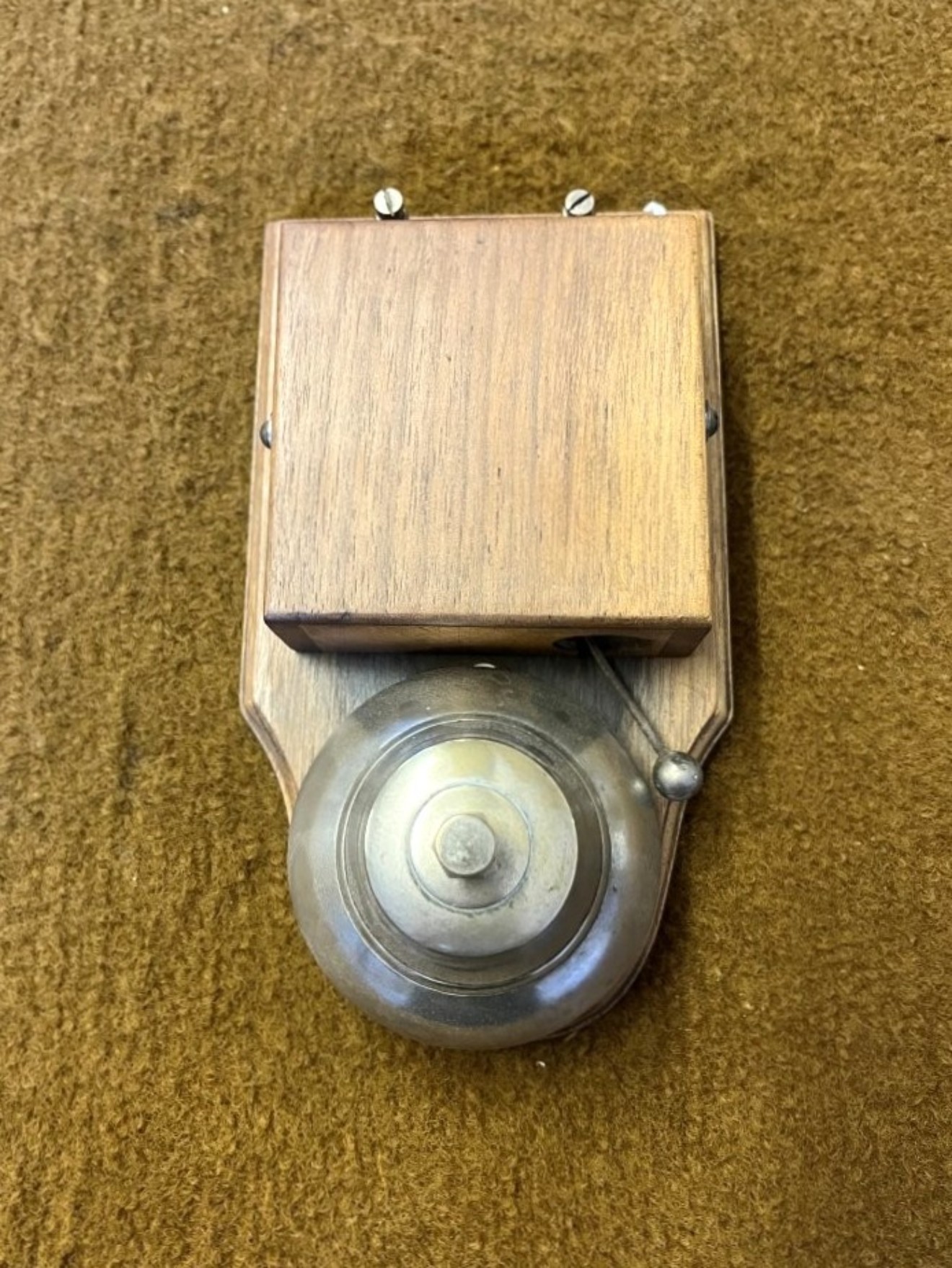 Vintage Wooden Cased Door Bell with Brass Dome