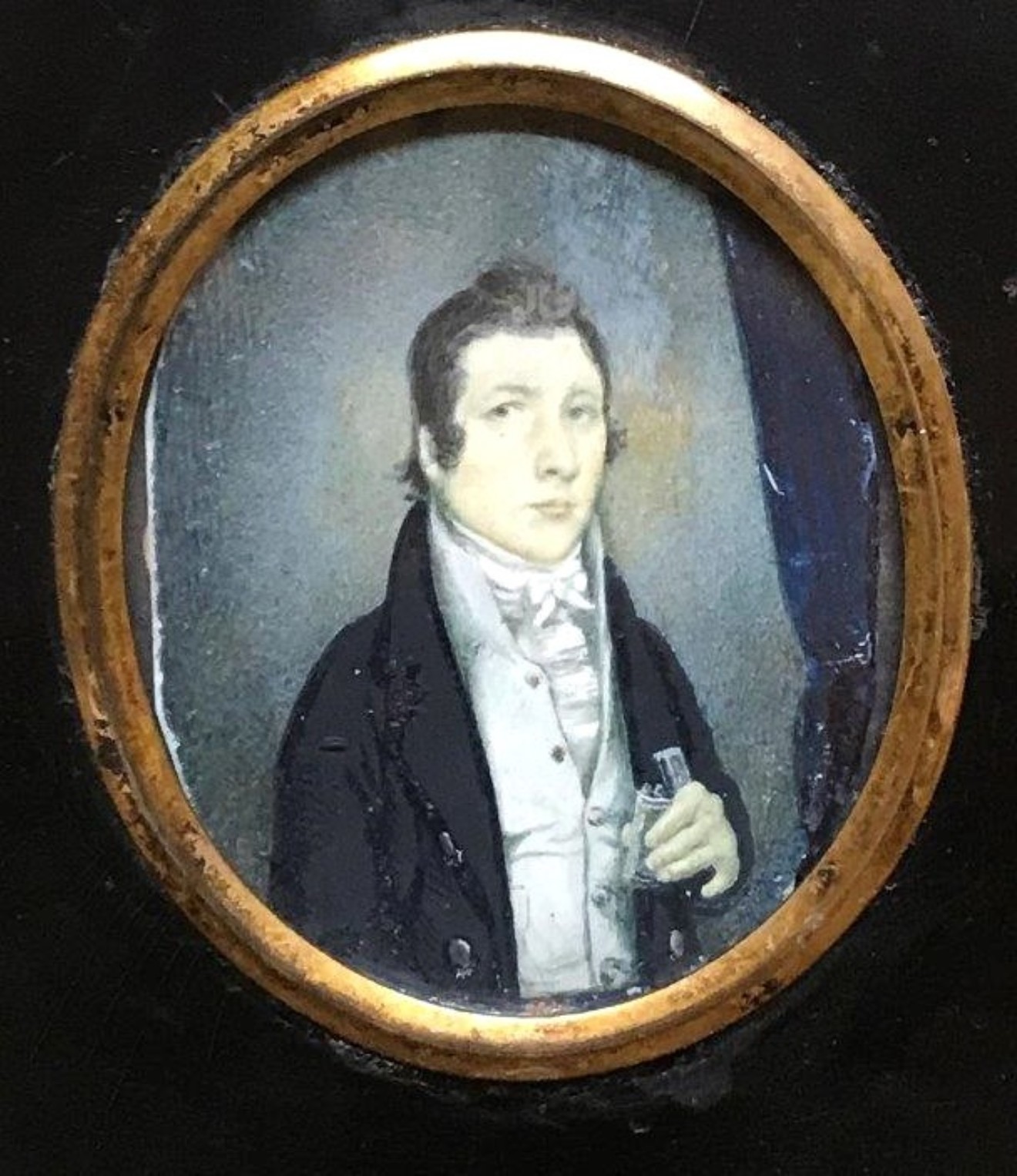 Victorian Coloured Miniature Portrait / Silhouette of a Gentleman