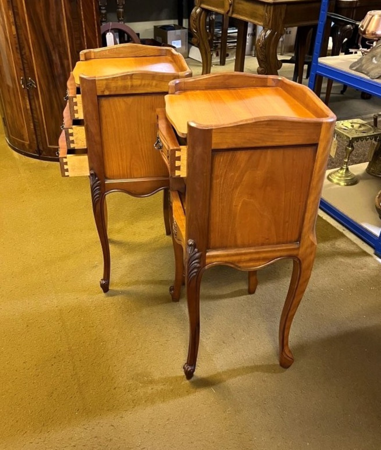 Vintage Pair of French Cherrywood Bedside Table / Nightstands