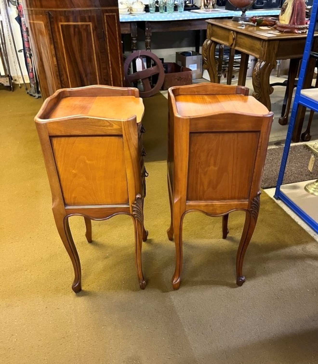 Vintage Pair of French Cherrywood Bedside Table / Nightstands