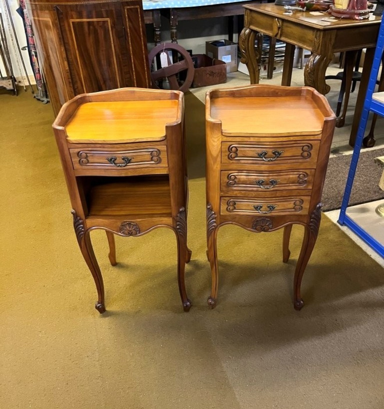 Vintage Pair of French Cherrywood Bedside Table / Nightstands