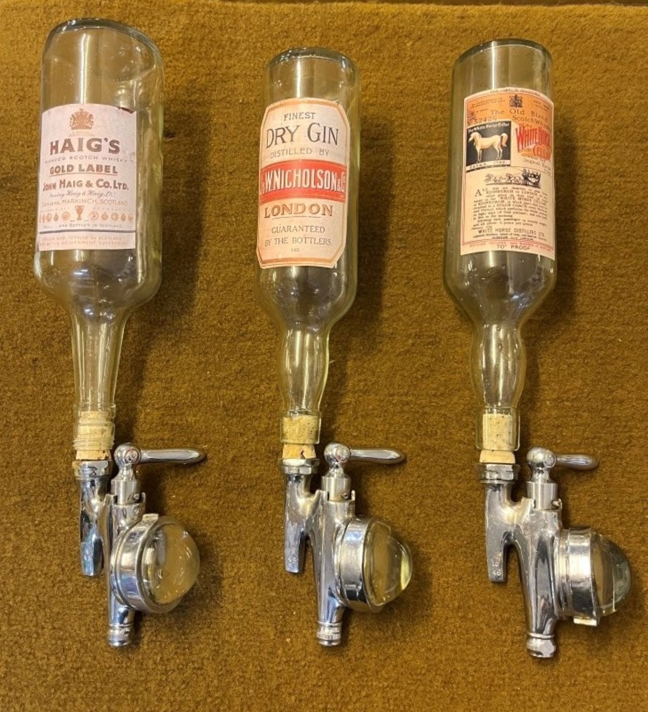 Vintage Set of 3 Spirit Optic Stands Haig Whisky, White Horse Whisky and Nicholson's Gin