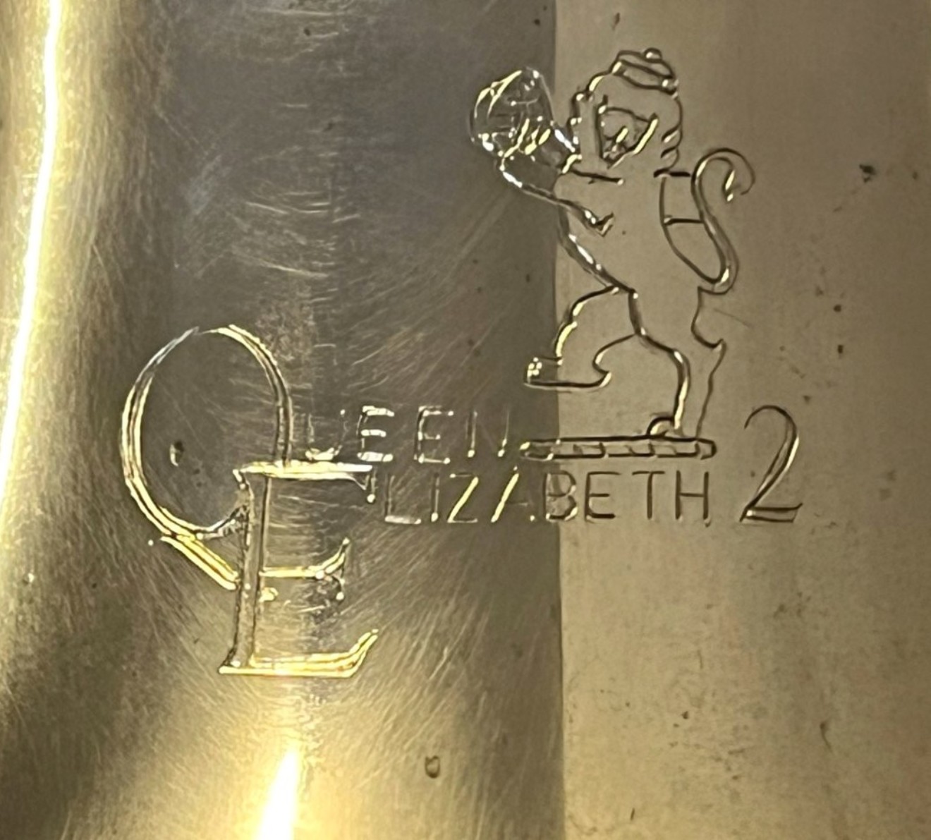Vintage Brass Wall Mounted Bell Engraved Queen Elizabeth 2