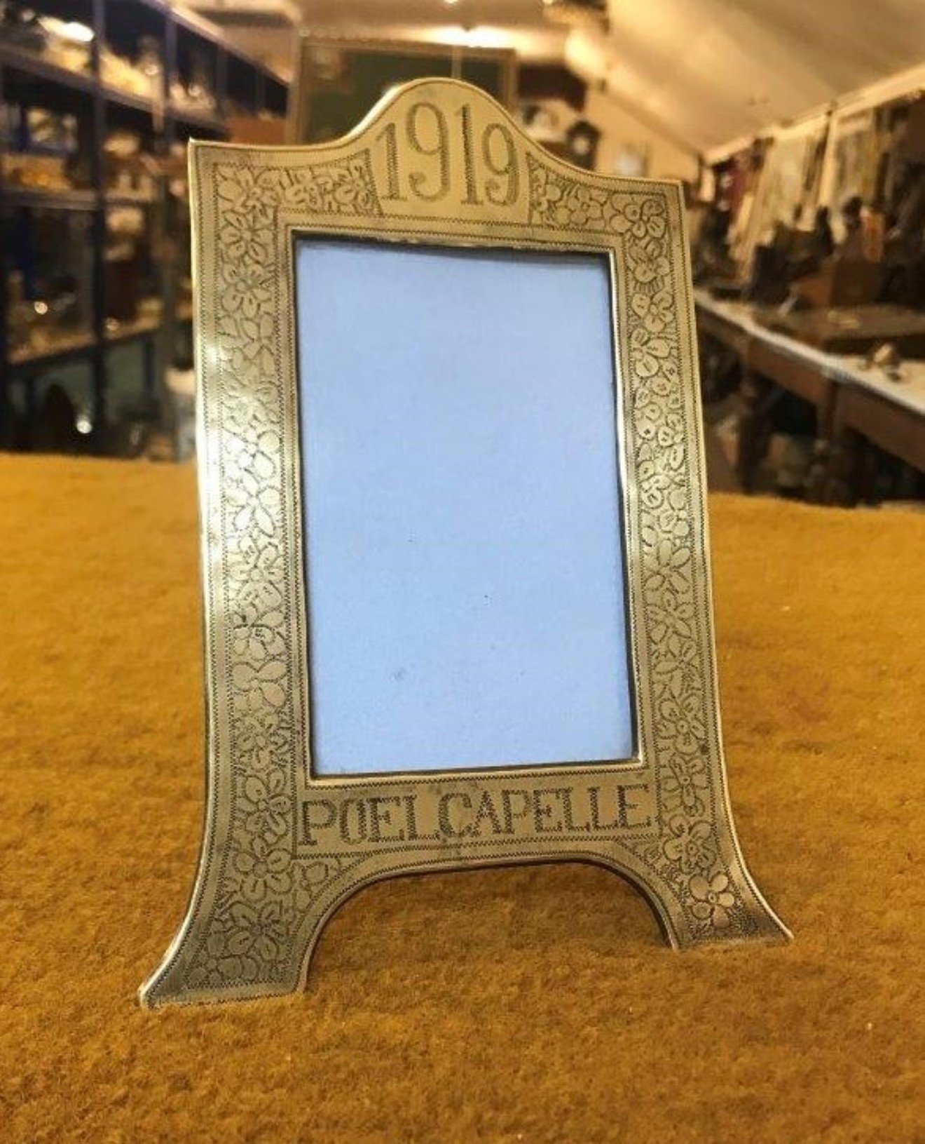 WW1 Trench Art Easel Photo Frame Commemorating Poelcapelle British Cemetery