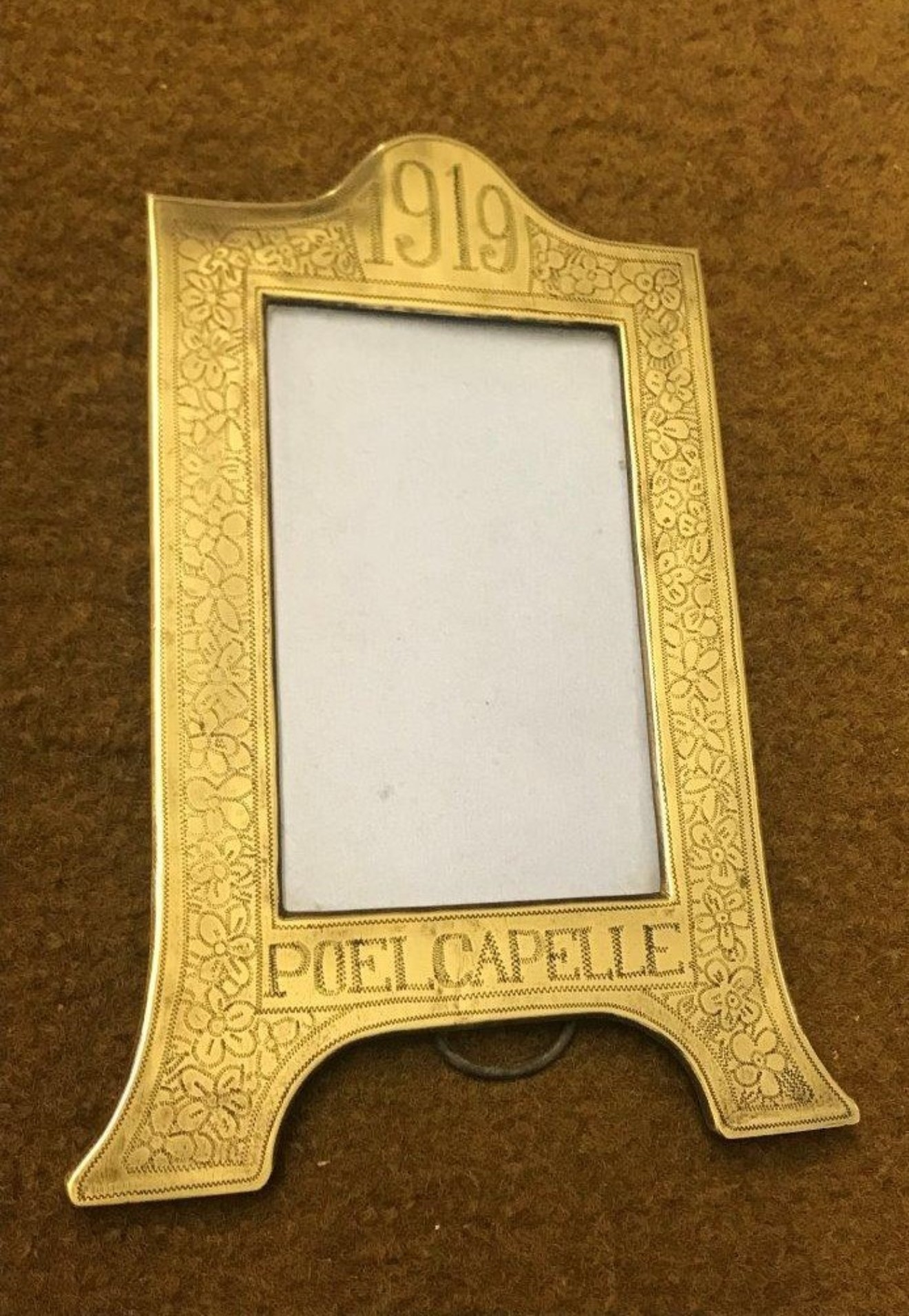 WW1 Trench Art Easel Photo Frame Commemorating Poelcapelle British Cemetery