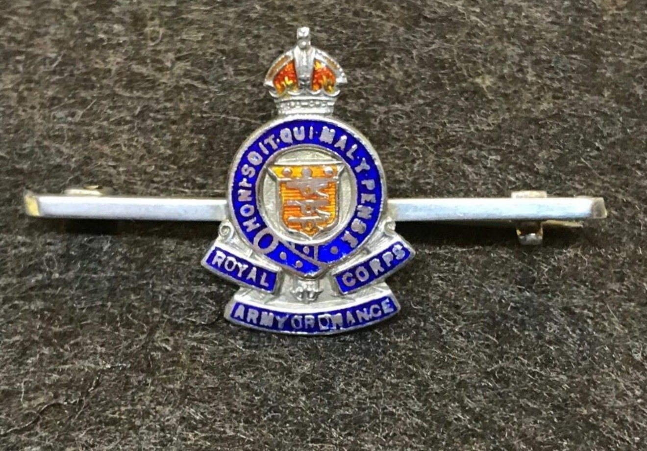 Vintage Royal Army Ordnance Corps Silver & Enamel Sweetheart Badge