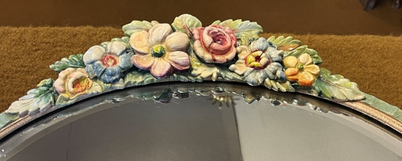 Art Deco "Barbola" Floral Design Round Wall Hanging Mirror
