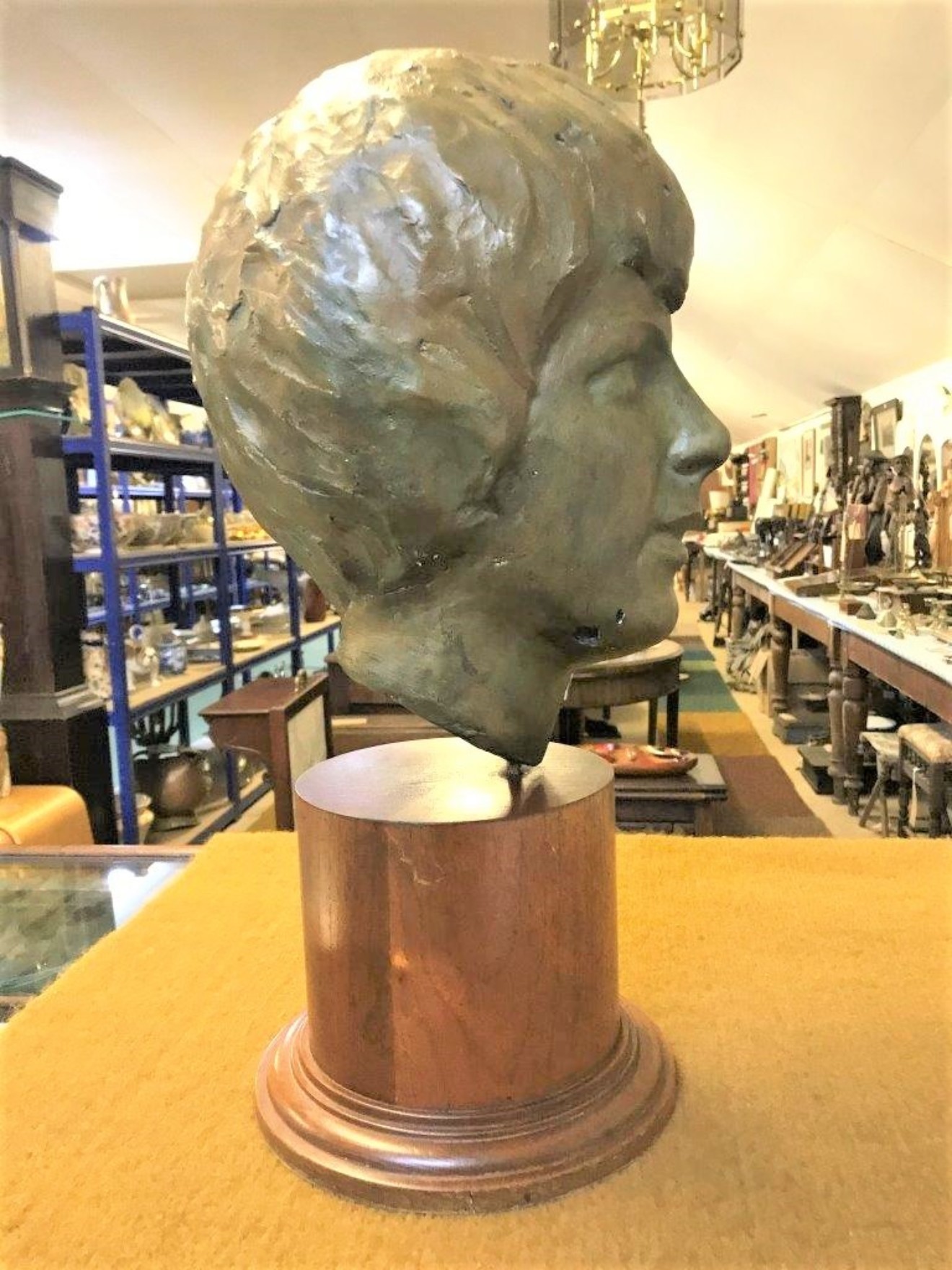 Plaster Bust of a Man on an Oak Plinth