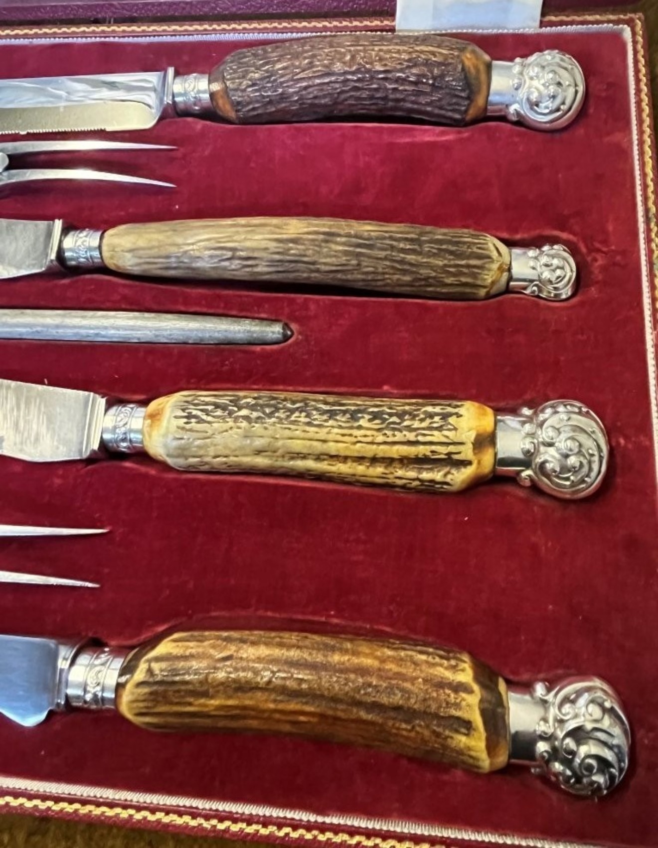 Vintage 7 Piece Horn Handled Carving Set by Harrod's Ltd Knightsbridge SW London