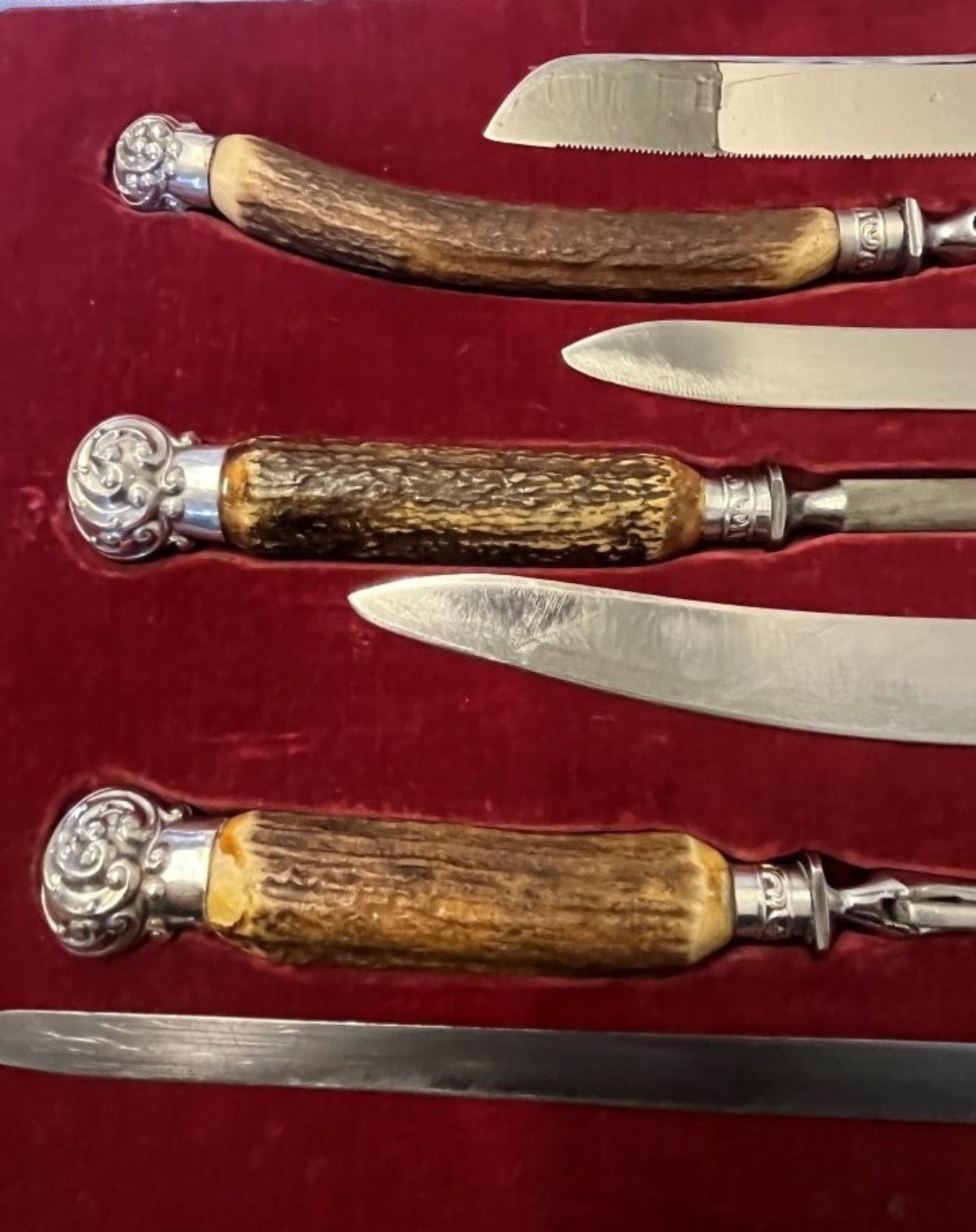 Vintage 7 Piece Horn Handled Carving Set by Harrod's Ltd Knightsbridge SW London