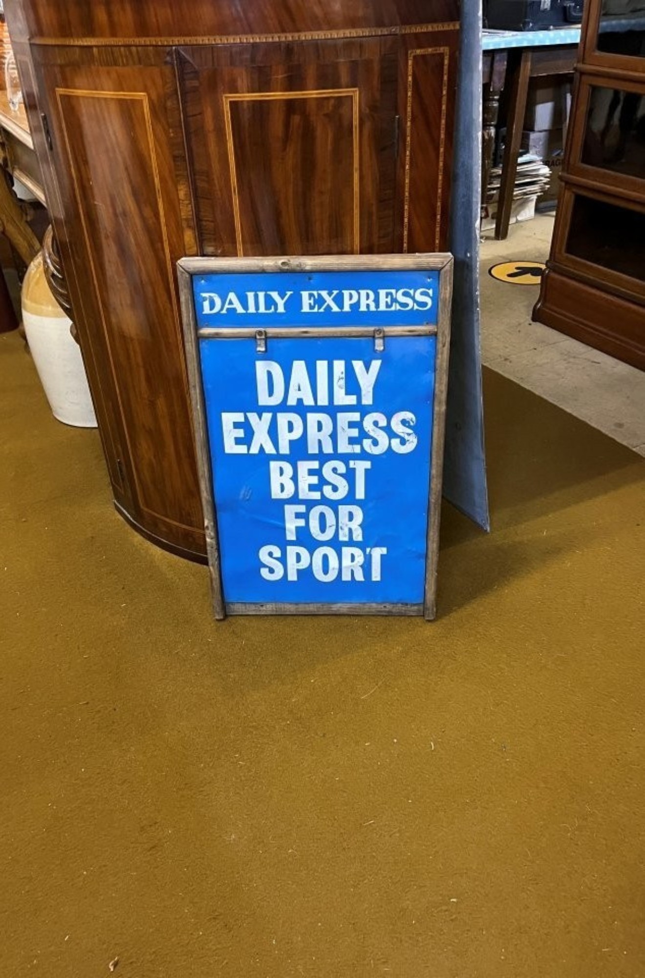 Vintage Daily Express Wooden Advertising Sign 'Daily Express Best For Sport'