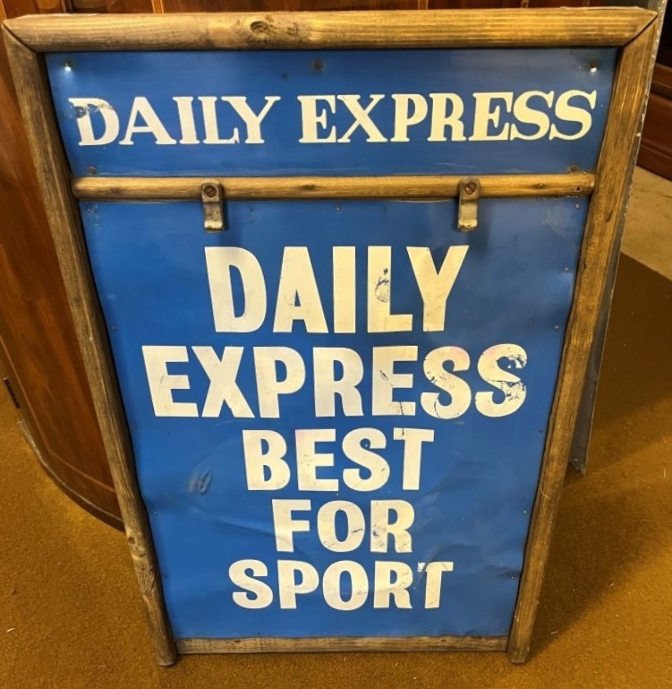 Vintage Daily Express Wooden Advertising Sign 'Daily Express Best For Sport'