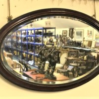 Vintage Oval Mahogany Effect Wood and Gesso Mirror