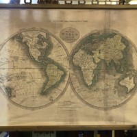 Antique Canvas Hanging Map of the World from the best Authorities. Western Hemisphere. Eastern Hemisphere. Engrav'd for Carey's Edition of Guthrie's new System of Geography