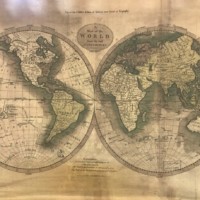 Antique Canvas Hanging Map of the World from the best Authorities. Western Hemisphere. Eastern Hemisphere. Engrav'd for Carey's Edition of Guthrie's new System of Geography