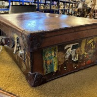 Vintage Leather Suitcase Reinforced Leather Corners