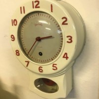 Vintage Smith's Drop Dial Wall Clock Cream and Red Bakelite