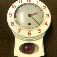 Vintage Smith's Drop Dial Wall Clock Cream and Red Bakelite