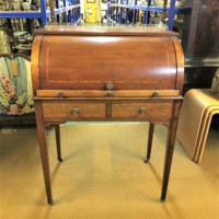 Edwardian Mahogany Inlaid Cylinder Top Desk