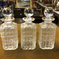 Victorian Oak Tantalus / Games Compendium with 3 Hob Nail Cut Glass Decanters and Silver Plated Fixtures