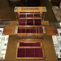 Victorian Oak Tantalus / Games Compendium with 3 Hob Nail Cut Glass Decanters and Silver Plated Fixtures