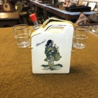 Vintage 1950s Bourne of Harlesden Ceramic Whisky Flask and Glasses