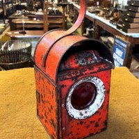 Vintage Red Roadworkers Danger Paraffin Lamp