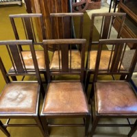 Vintage Set of 6 Dining Chairs Mahogany Frames with Leather Seats