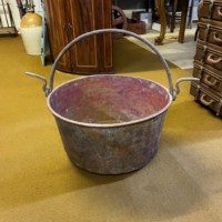 Antique Large French Hanging Copper Cauldron with Decorative Hand Tooled Design