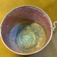 Antique Large French Hanging Copper Cauldron with Decorative Hand Tooled Design