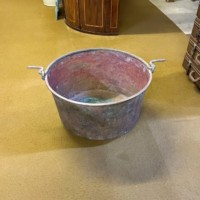 Antique Large French Hanging Copper Cauldron with Decorative Hand Tooled Design