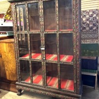 Antique Asian Hand Carved and Painted Hardwood Display Cabinet