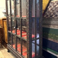 Antique Asian Hand Carved and Painted Hardwood Display Cabinet