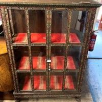 Antique Asian Hand Carved and Painted Hardwood Display Cabinet