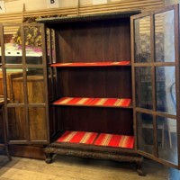 Antique Asian Hand Carved and Painted Hardwood Display Cabinet